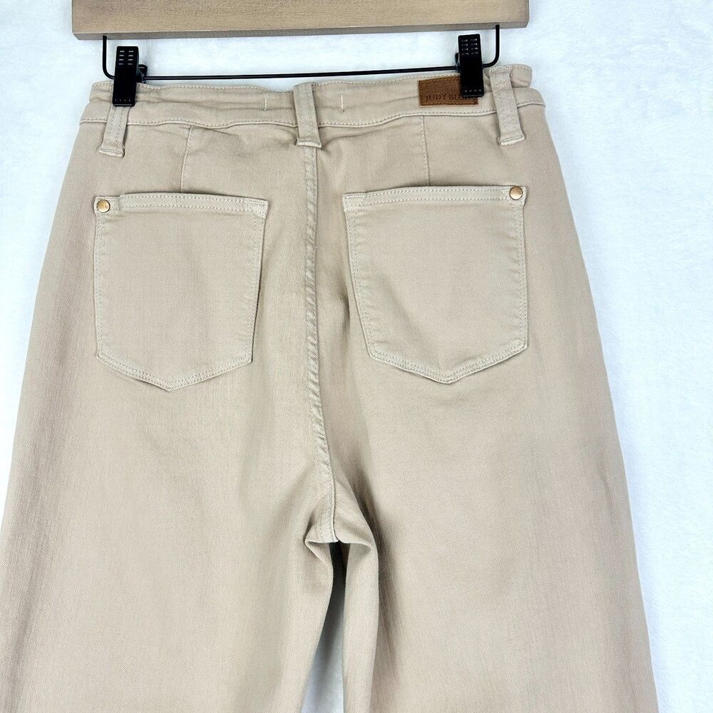 Judy Blue Garment Dyed Crop Wide Leg Jeans Size 9/29 Khaki Stretch Raw Hem - Picture 6 of 10